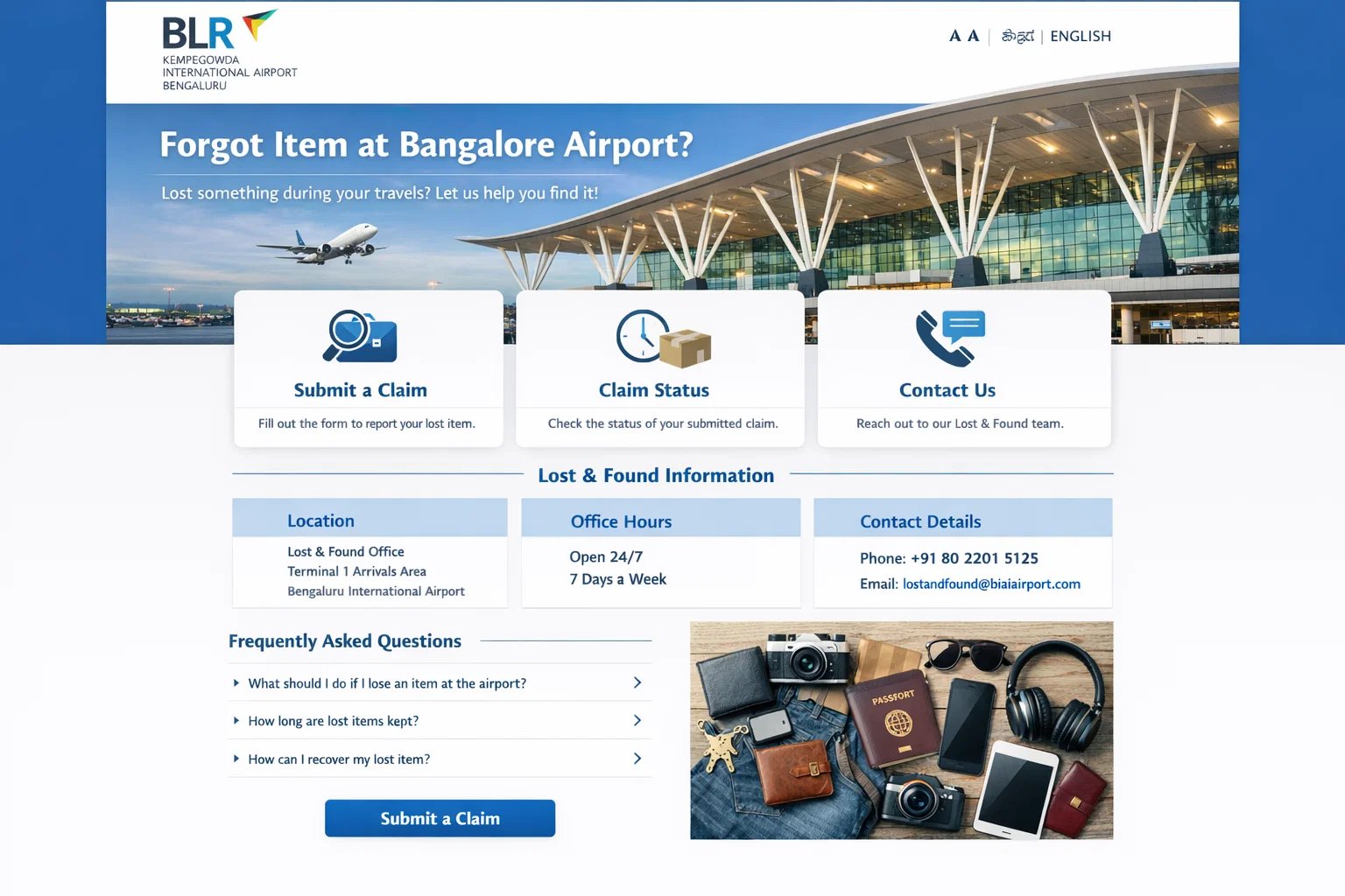 Forgot item at Bengaluru Airport lost and found recovery