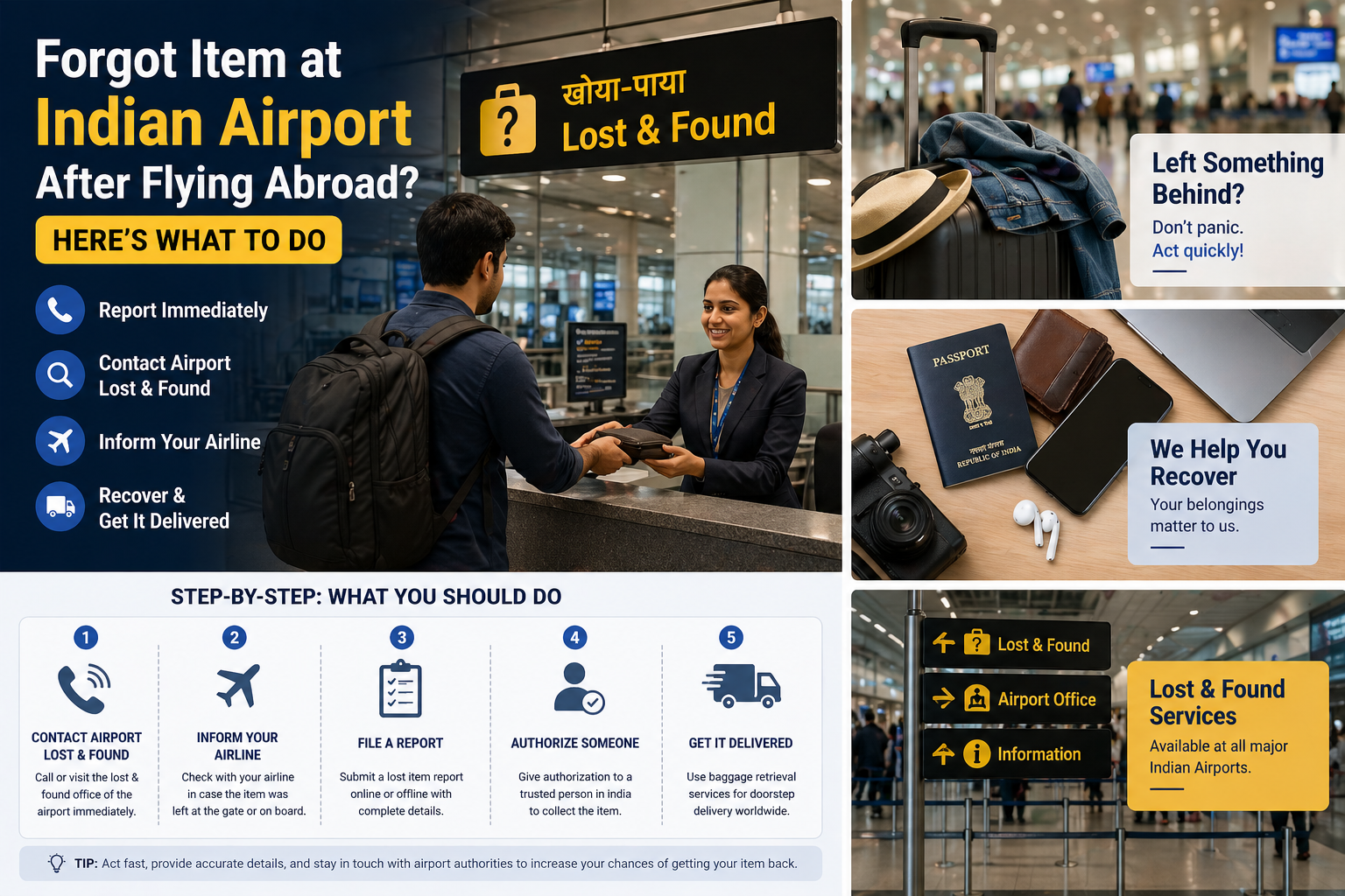 Passenger recovering lost luggage from Indian airport lost and found service