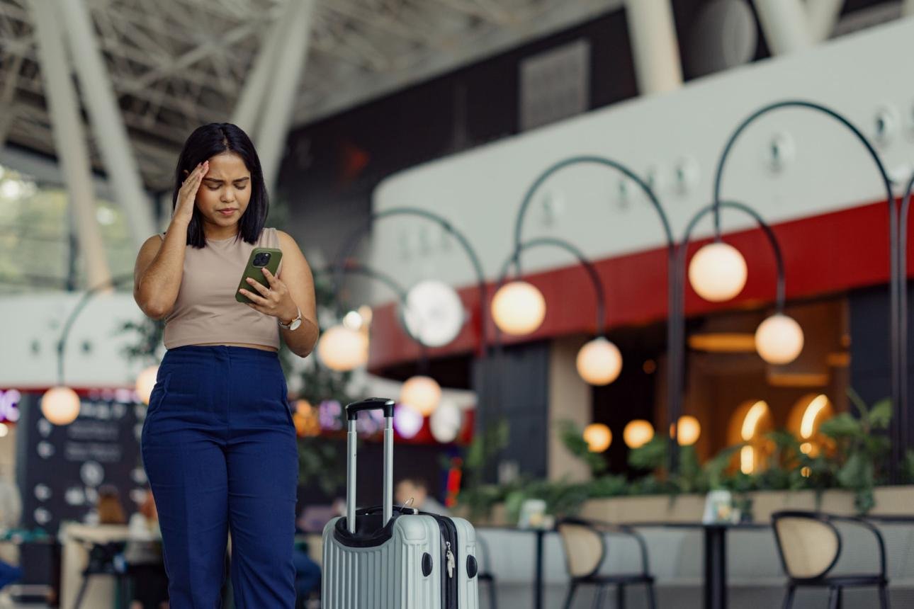 Traveler searching for a lost item at airport after leaving the city